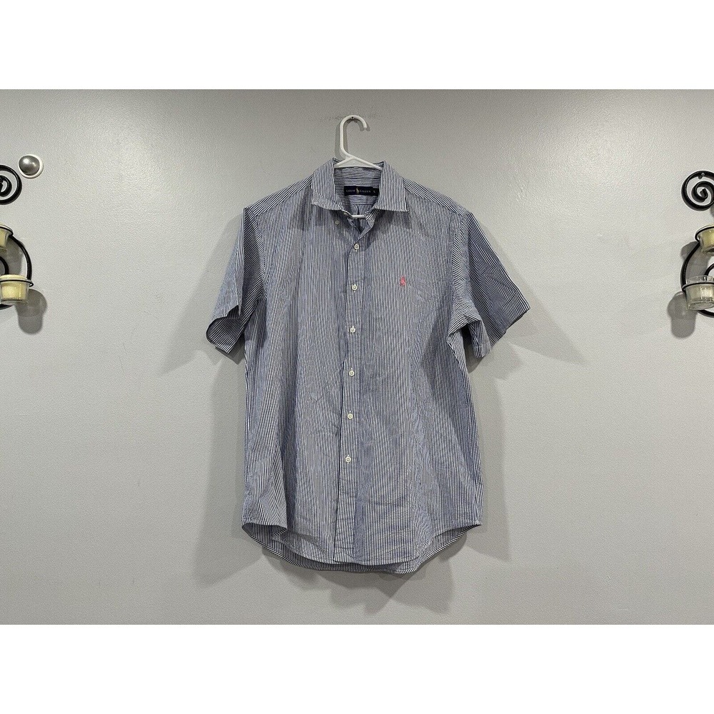 Ralph Lauren Men's Blue Striped Short Sleeve Shirt Large L